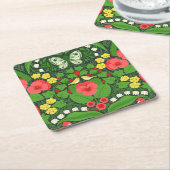 Rode pansies, vogels en vlinders kartonnen onderzetters (Schuin)