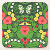 Rode pansies, vogels en vlinders kartonnen onderzetters (Voorkant)