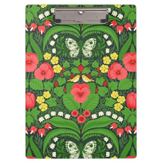 Rode pansies, vogels en vlinders klembord (Voorkant)