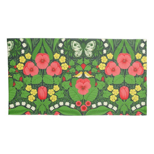 Rode pansies, vogels en vlinders kussensloop (Achterkant-Rechts)