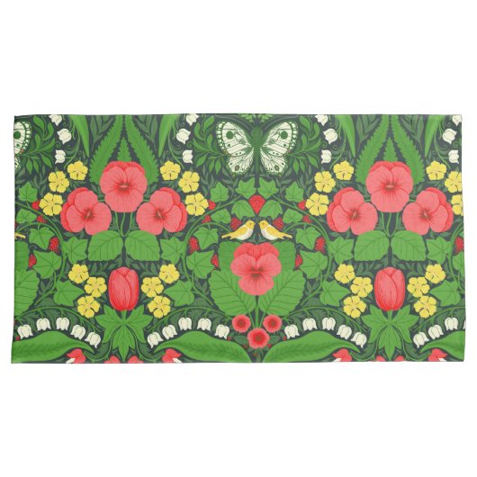 Rode pansies, vogels en vlinders kussensloop (Voorkant-Rechts)