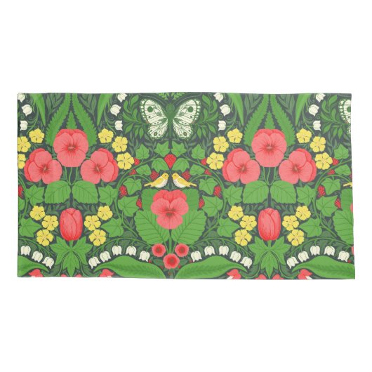 Rode pansies, vogels en vlinders kussensloop (Achterkant-Links)