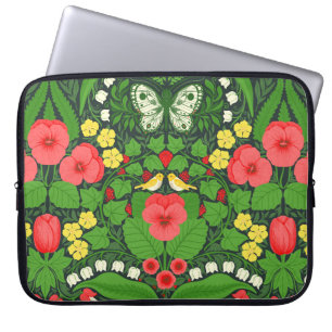 Rode pansies, vogels en vlinders laptop sleeve