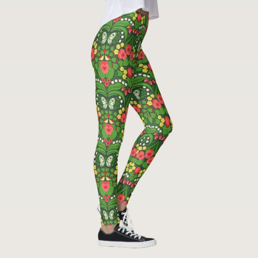 Rode pansies, vogels en vlinders leggings (Rechts)