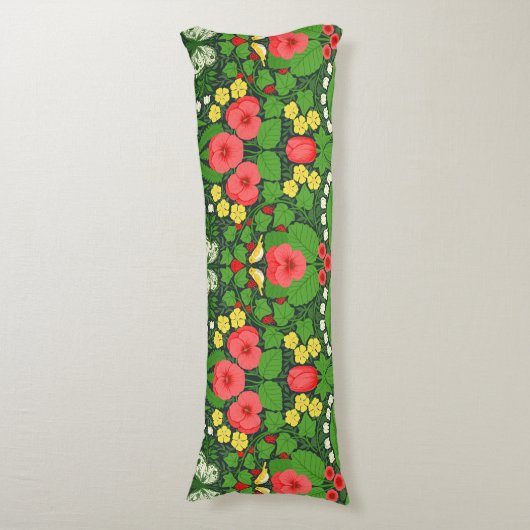 Rode pansies, vogels en vlinders lichaamskussen (Voorkant Verticaal)