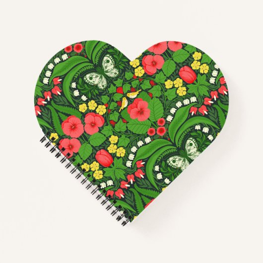 Rode pansies, vogels en vlinders notitieboek (Voorkant)