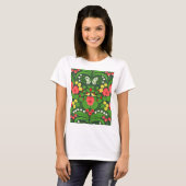 Rode pansies, vogels en vlinders t-shirt (Voorkant volledig)