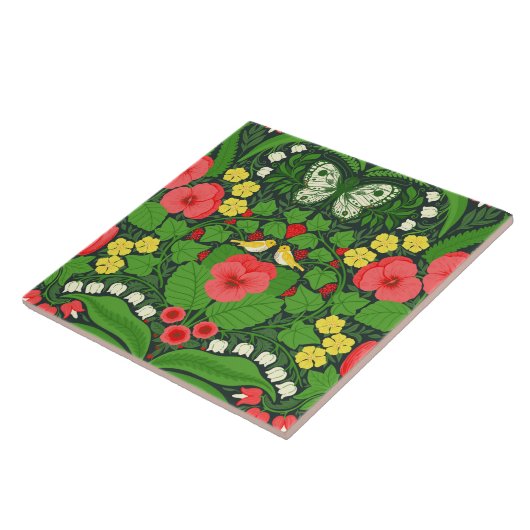 Rode pansies, vogels en vlinders tegeltje (Zijkant)