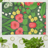 Rode pansies, vogels en vlinders theedoek (Gevouwen)