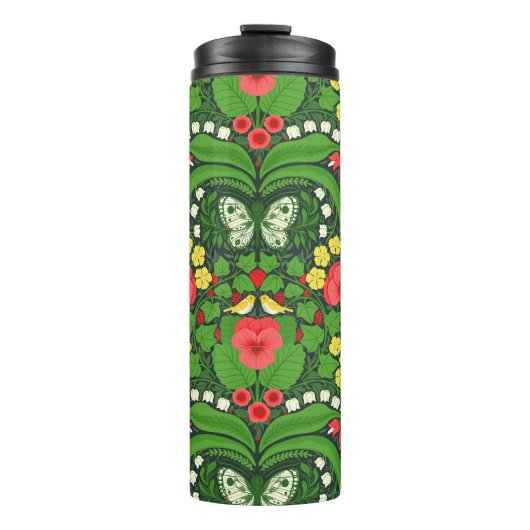 Rode pansies, vogels en vlinders thermosbeker (Voorkant)