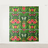 Rode pansies, vogels en vlinders wandkleed (Voorkant)