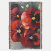 rode pansies waterverf schilderij deken (Voorkant Verticaal)