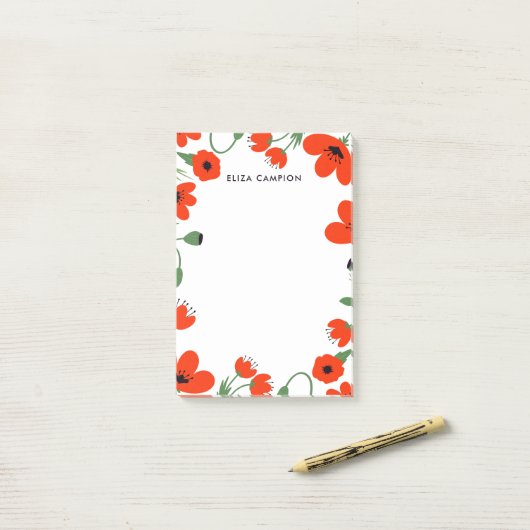 Rode papaver | Aangepaste naam Post-it® Notes (Op bureau)