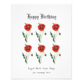 Rode papaver August Geboortebloem Verjaardag Kaart Foto Afdruk (Voorkant)