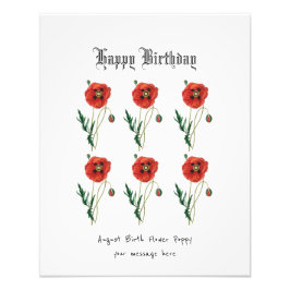 Rode papaver August Geboortebloem Verjaardag Kaart Foto Afdruk
