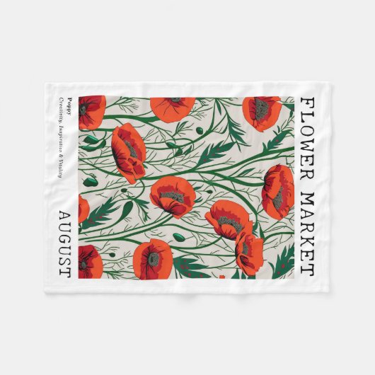 Rode papaver augustus Geboorte Bloemmarkt Groene B Fleece Deken (Voorkant (Horizontaal))