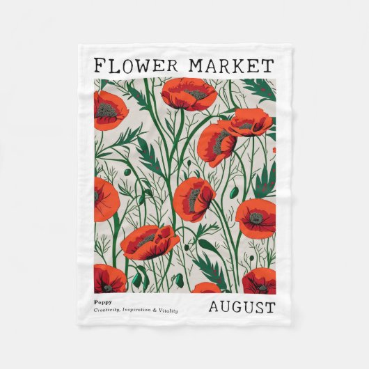 Rode papaver augustus Geboorte Bloemmarkt Groene B Fleece Deken (Voorkant)
