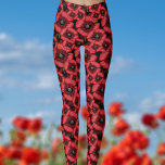 Rode papaver augustus Geboortebloempatroon Legging<br><div class="desc">klaproos leggings! Een vetgedrukte print van rode klaprozen op een zwarte achtergrond. Perfect om op te duiken wanneer je een pop kleur nodig hebt in je leven</div>