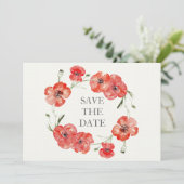 rode papaver, behalve de data save the date (Staand voorkant)