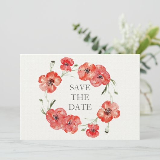 rode papaver, behalve de data save the date (Staand voorkant)