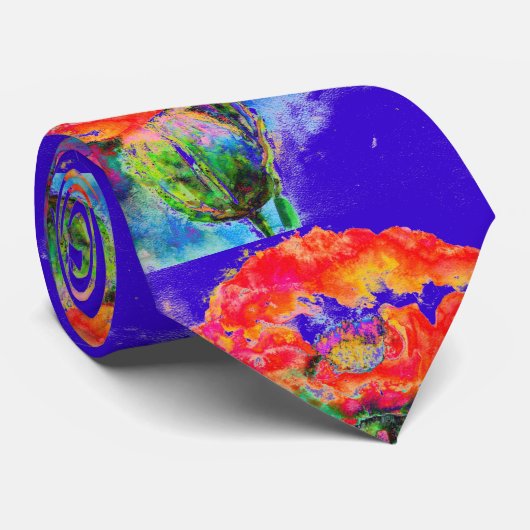 Rode papaver - blauw stropdas (Opgerold)