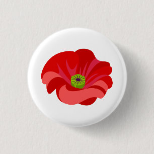 Rode papaver bloem op wit ronde button 3,2 cm