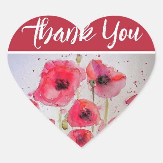 Rode papaver bloem Waterverf dank u Hart Sticker (Voorkant)
