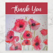 Rode papaver bloem Waterverf dank u Wijn Etiket (Enkel label)