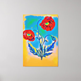 Rode papaver bloemen Abstract Originele digitale k Canvas Afdruk