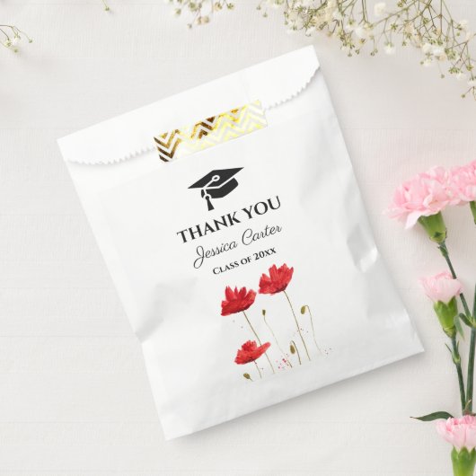 Rode papaver bloemen Afstuderen Dank u wel Bedankzakje (Gezegeld)