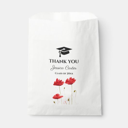 Rode papaver bloemen Afstuderen Dank u wel Bedankzakje (Voorkant)