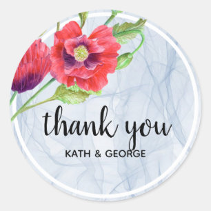 Rode papaver Bloemen Transparante Organza stof Ronde Sticker