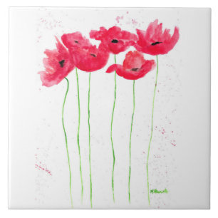 Rode papaver bloemen trendy traditionele bloemen tegeltje