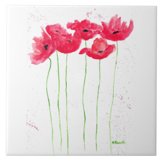 Rode papaver bloemen trendy traditionele bloemen tegeltje (Voorkant)