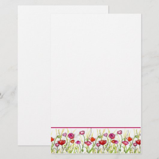 Rode papaver bloemen Waterverf Briefpapier (Voorkant / Achterkant)