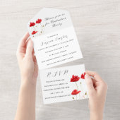 Rode papaver bloemen Wilde bloem All In One Uitnodiging (Afscheurbaar)