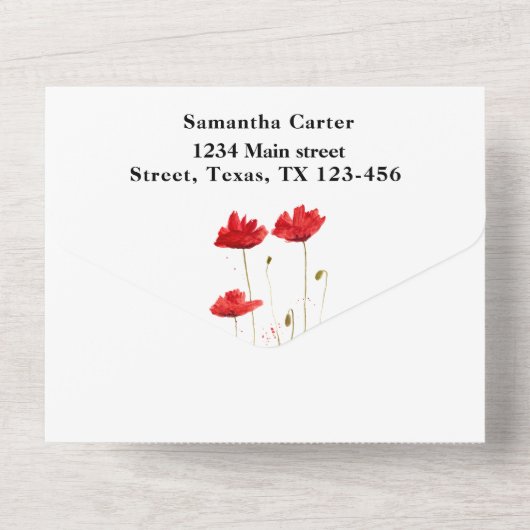 Rode papaver bloemen Wilde bloem All In One Uitnodiging (Achterkant)