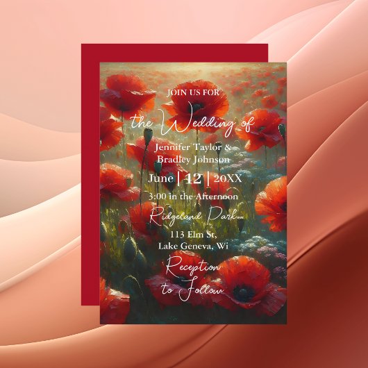 Rode papaver bloemenbruiloft kaart