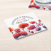 Rode papaver bloemenbruiloft kartonnen onderzetters (Schuin)