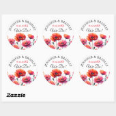 Rode papaver bloemenbruiloft ronde sticker (Vel)