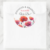 Rode papaver bloemenbruiloft ronde sticker (Tas)