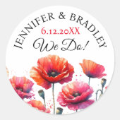 Rode papaver bloemenbruiloft ronde sticker (Voorkant)