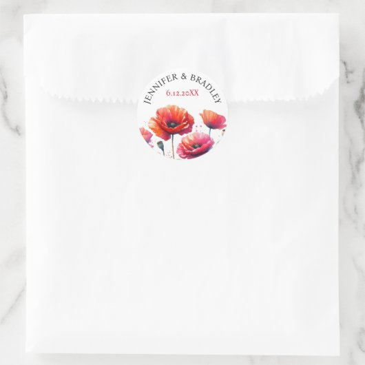 Rode papaver bloemenbruiloft ronde sticker (Tas)