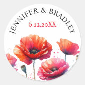 Rode papaver bloemenbruiloft ronde sticker (Voorkant)