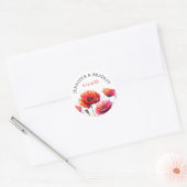 Rode papaver bloemenbruiloft ronde sticker (Envelop)