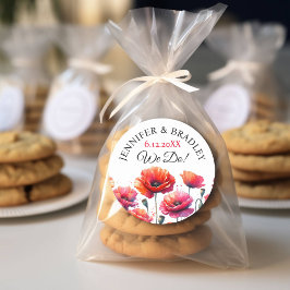 Rode papaver bloemenbruiloft ronde sticker