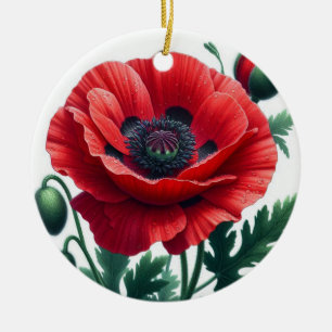 Rode papaver bloemenherinnering keramisch ornament