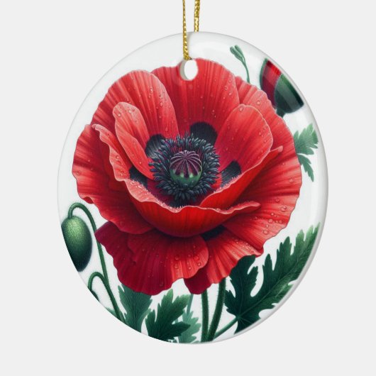 Rode papaver bloemenherinnering keramisch ornament (Links)