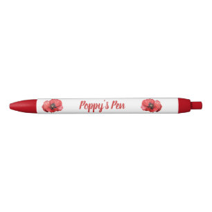Rode papaver bloemennaam zwarte inkt pen