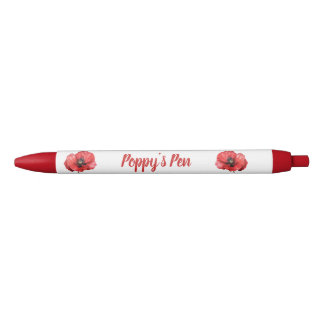 Rode papaver bloemennaam zwarte inkt pen